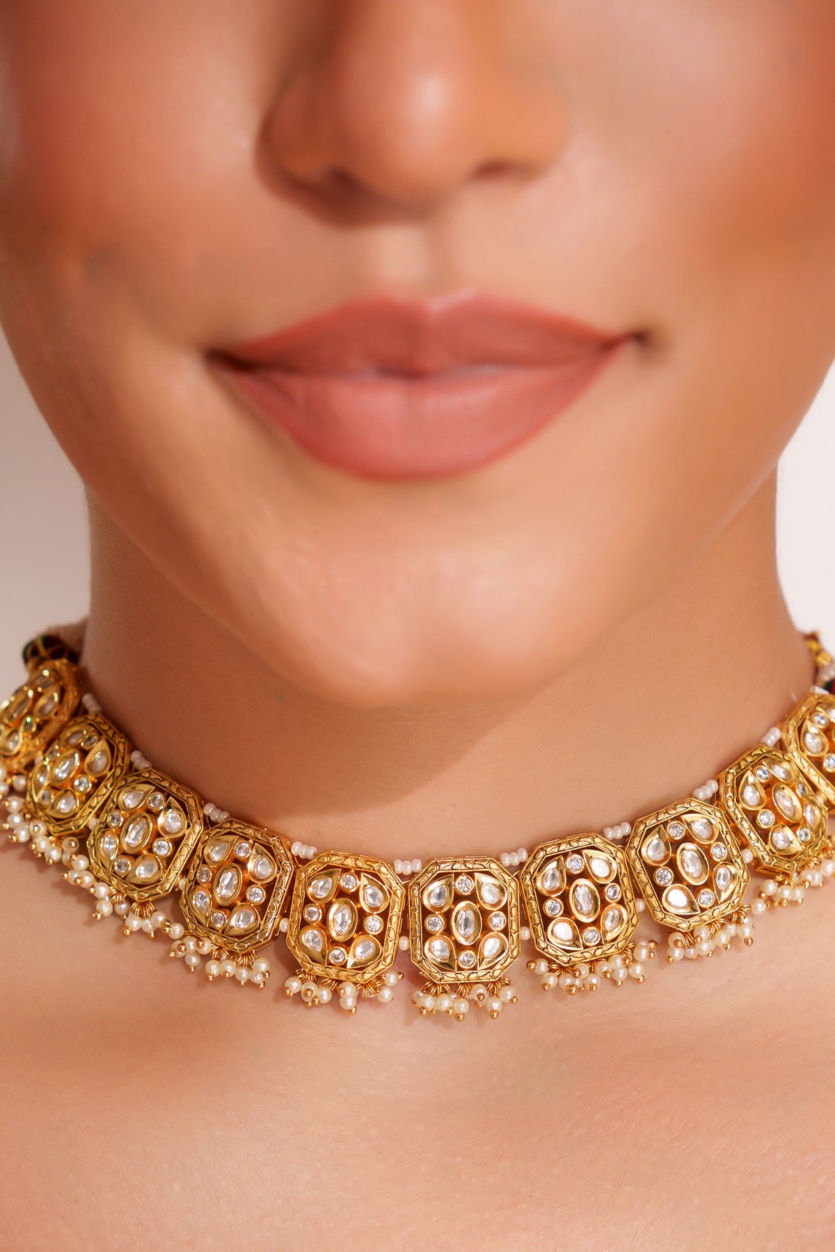 Gold Kundan Polki Necklace & Earring Set 