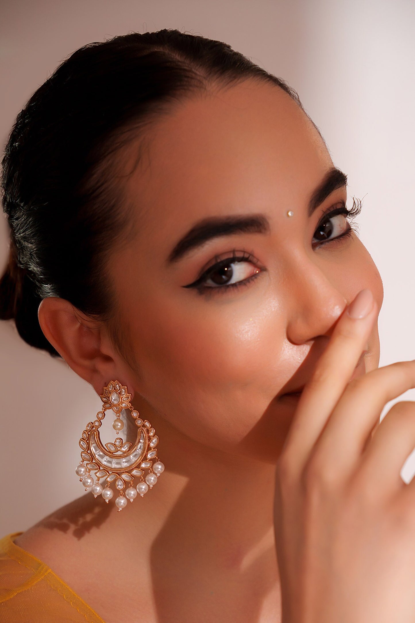 Gold Finish Kundan Chandbali Earrings 
