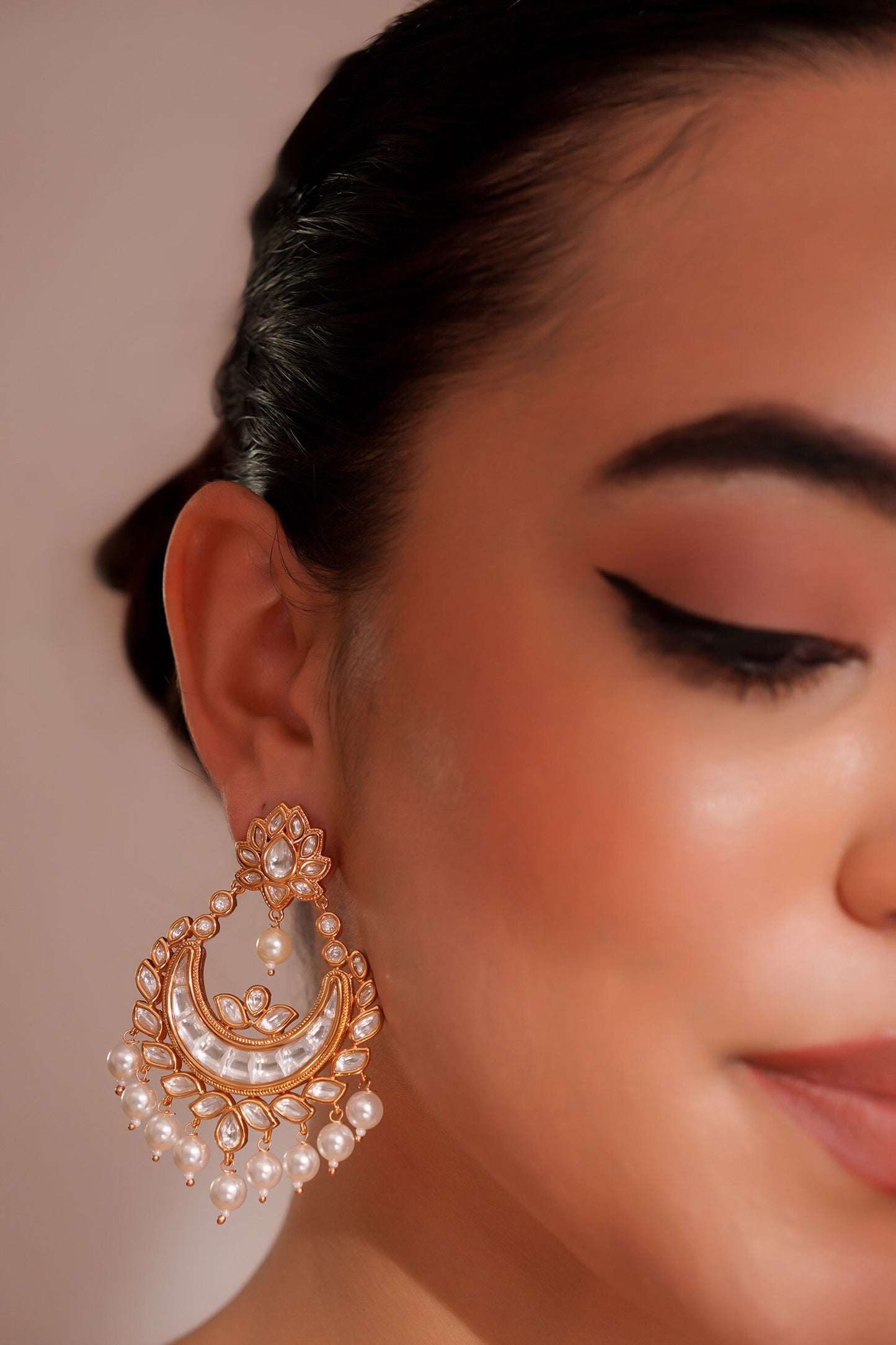 Gold Finish Kundan Chandbali Earrings 
