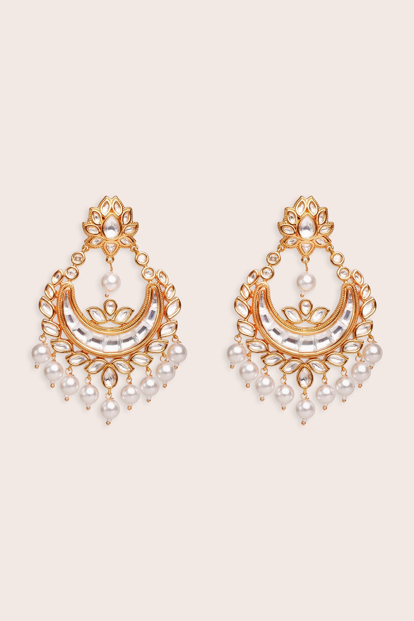 Gold Finish Kundan Chandbali Earrings 