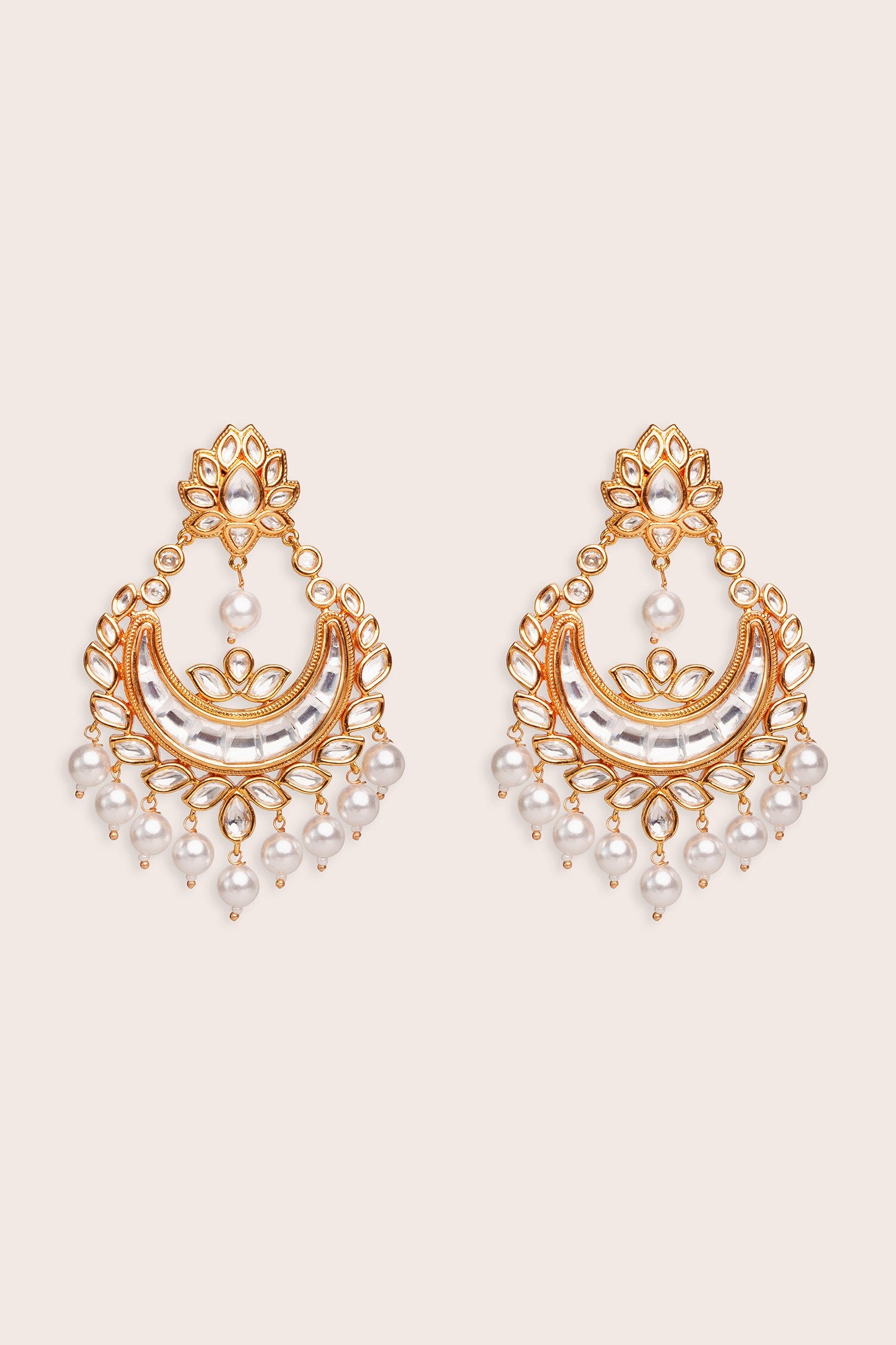 Gold Finish Kundan Chandbali Earrings 