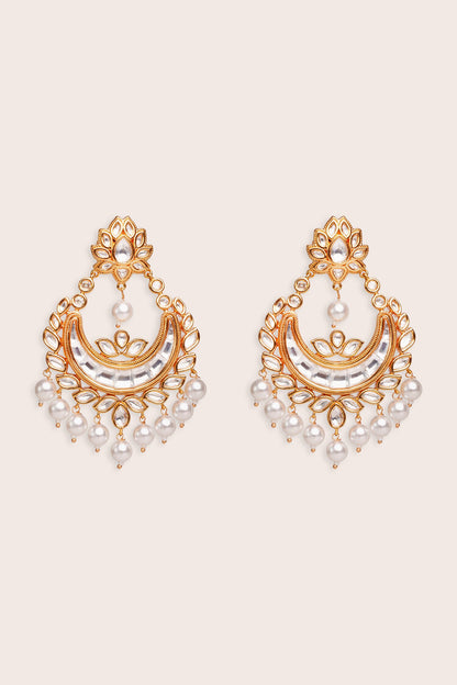 Gold Finish Kundan Chandbali Earrings 
