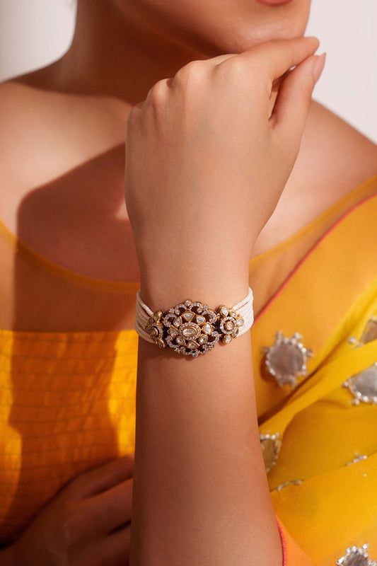 Gold Finish Kundan Polki Bracelet 