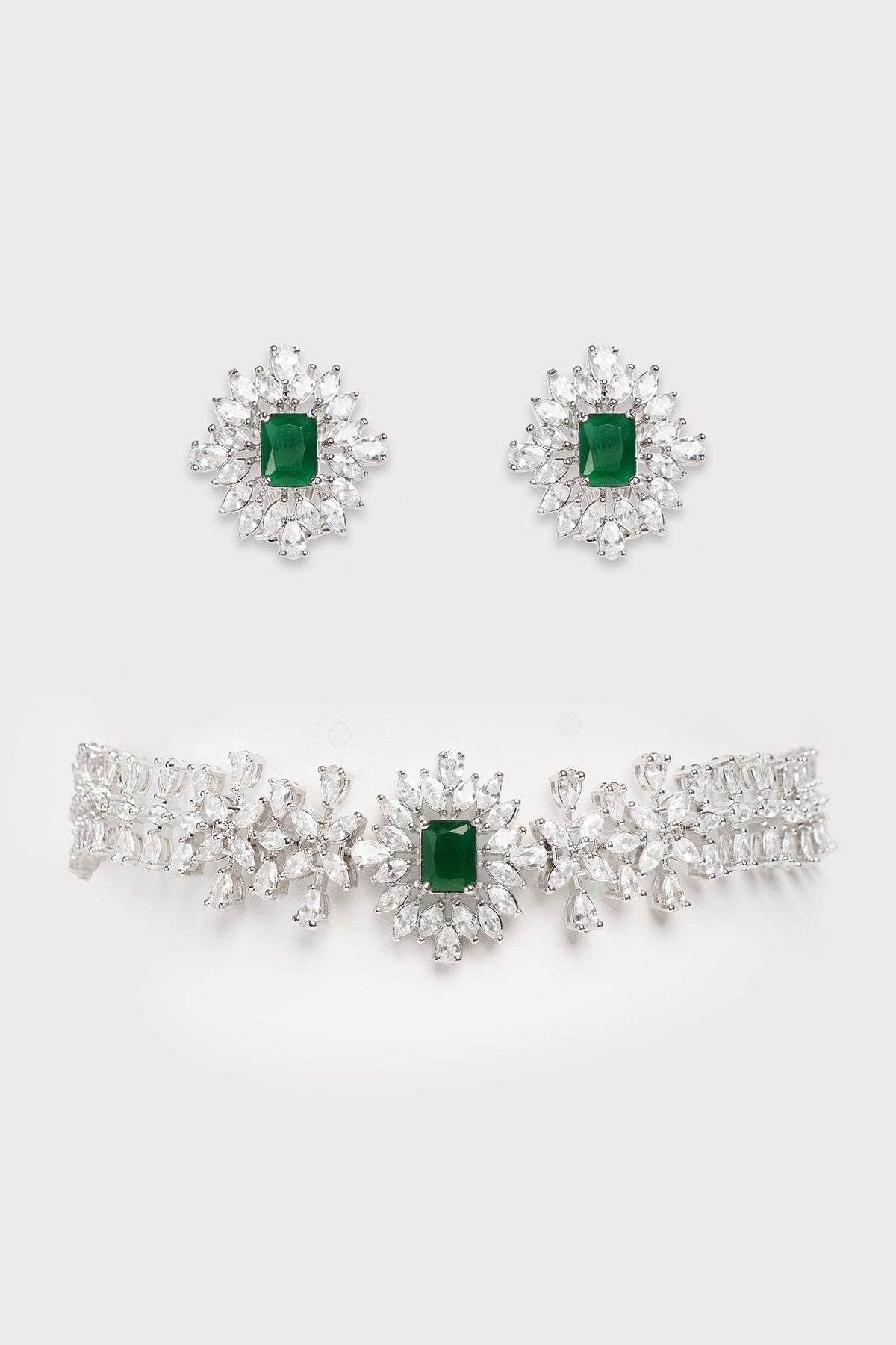 Designer Green Faux Diamond Jewellery Set 