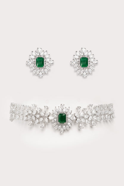 Designer Green Faux Diamond Jewellery Set 