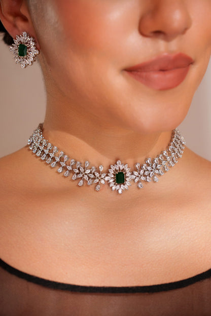 Designer Green Faux Diamond Jewellery Set 