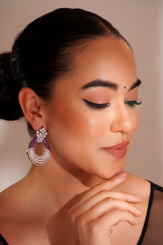 Contemporary Purple Faux Diamond Earrings 