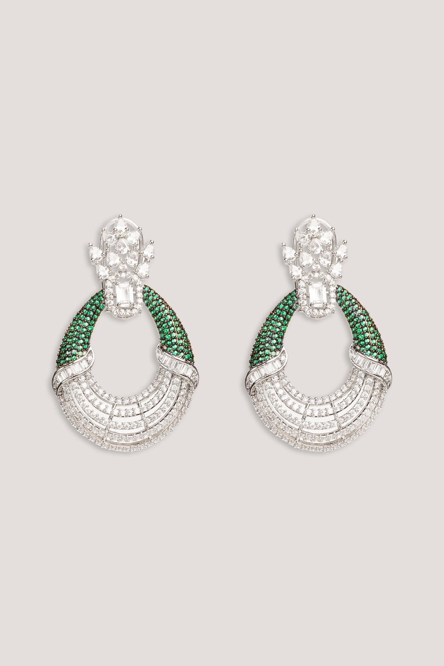 Contemporary Green Faux Diamond Hoop Earrings 