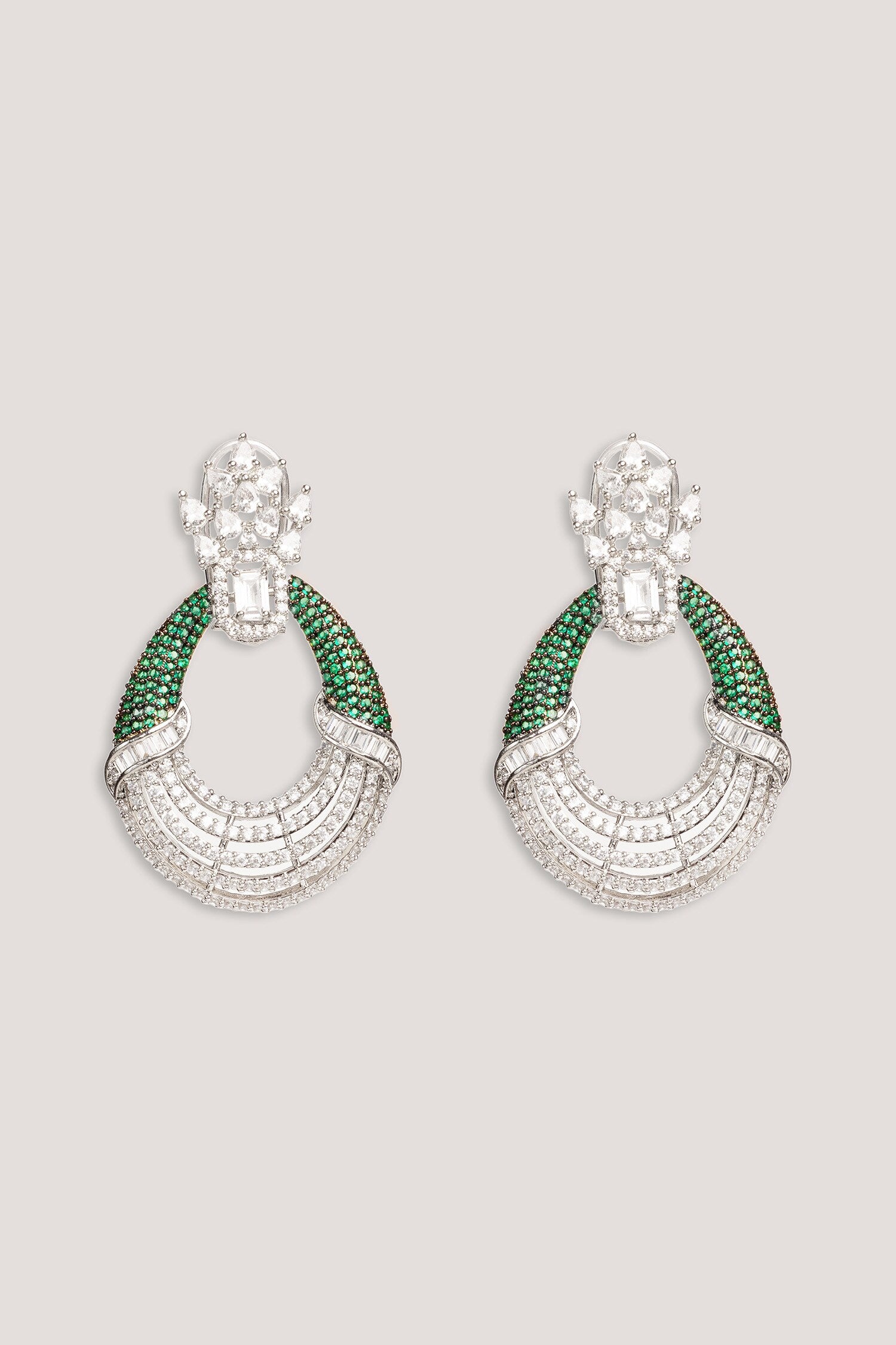 Contemporary Green Faux Diamond Hoop Earrings 