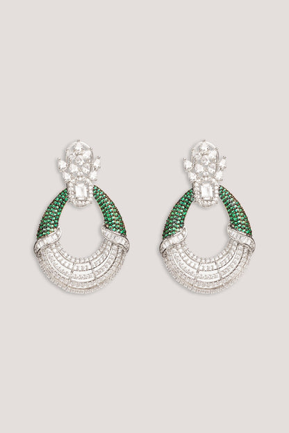 Contemporary Green Faux Diamond Hoop Earrings 