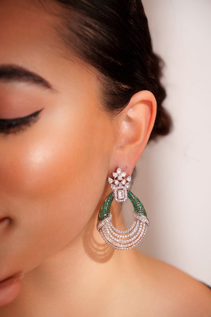 Contemporary Green Faux Diamond Hoop Earrings 