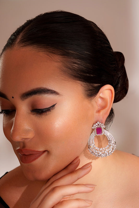 Contemporary Hoop Earrings with Faux Diamonds 