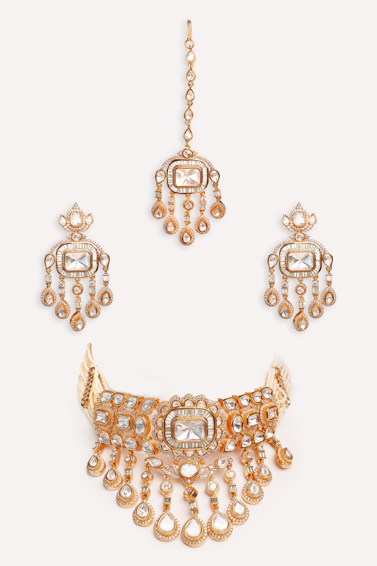 Gold Kundan Polki Jewellery Set 