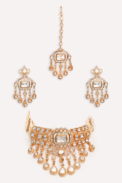 Gold Kundan Polki Jewellery Set 