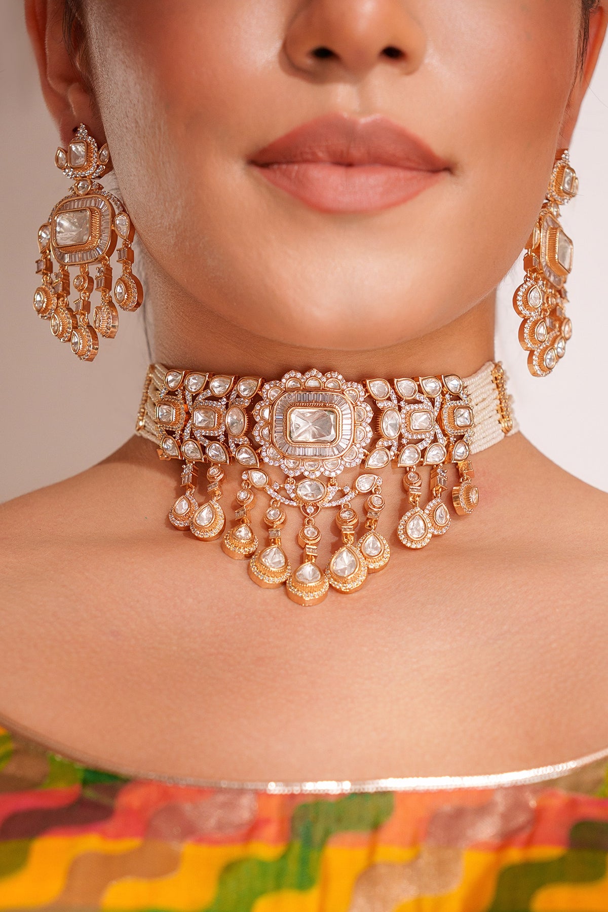 Gold Kundan Polki Jewellery Set 