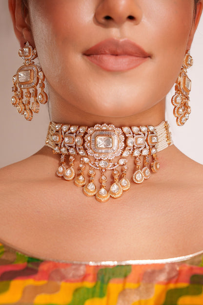 Gold Kundan Polki Jewellery Set 