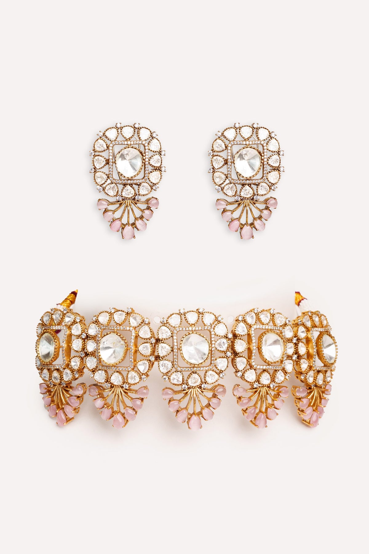 Kundan Polki Two Tone Necklace & Earrings Set 
