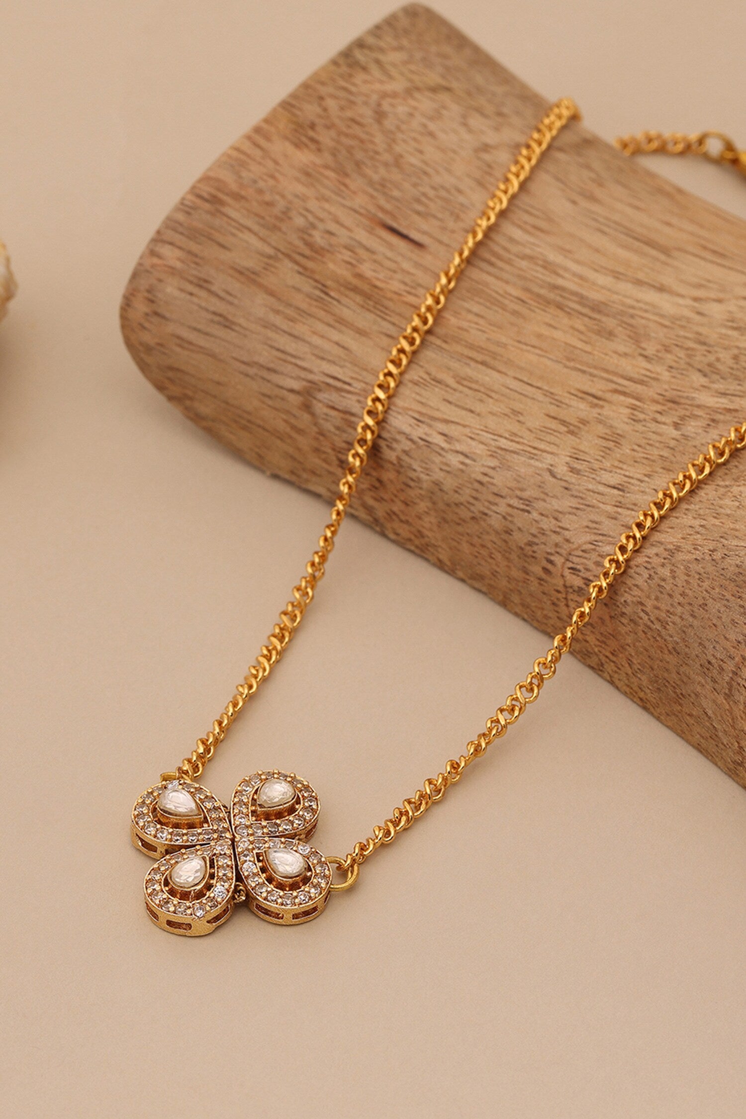 Gold Plated Polki Kundan Pendant Necklace 