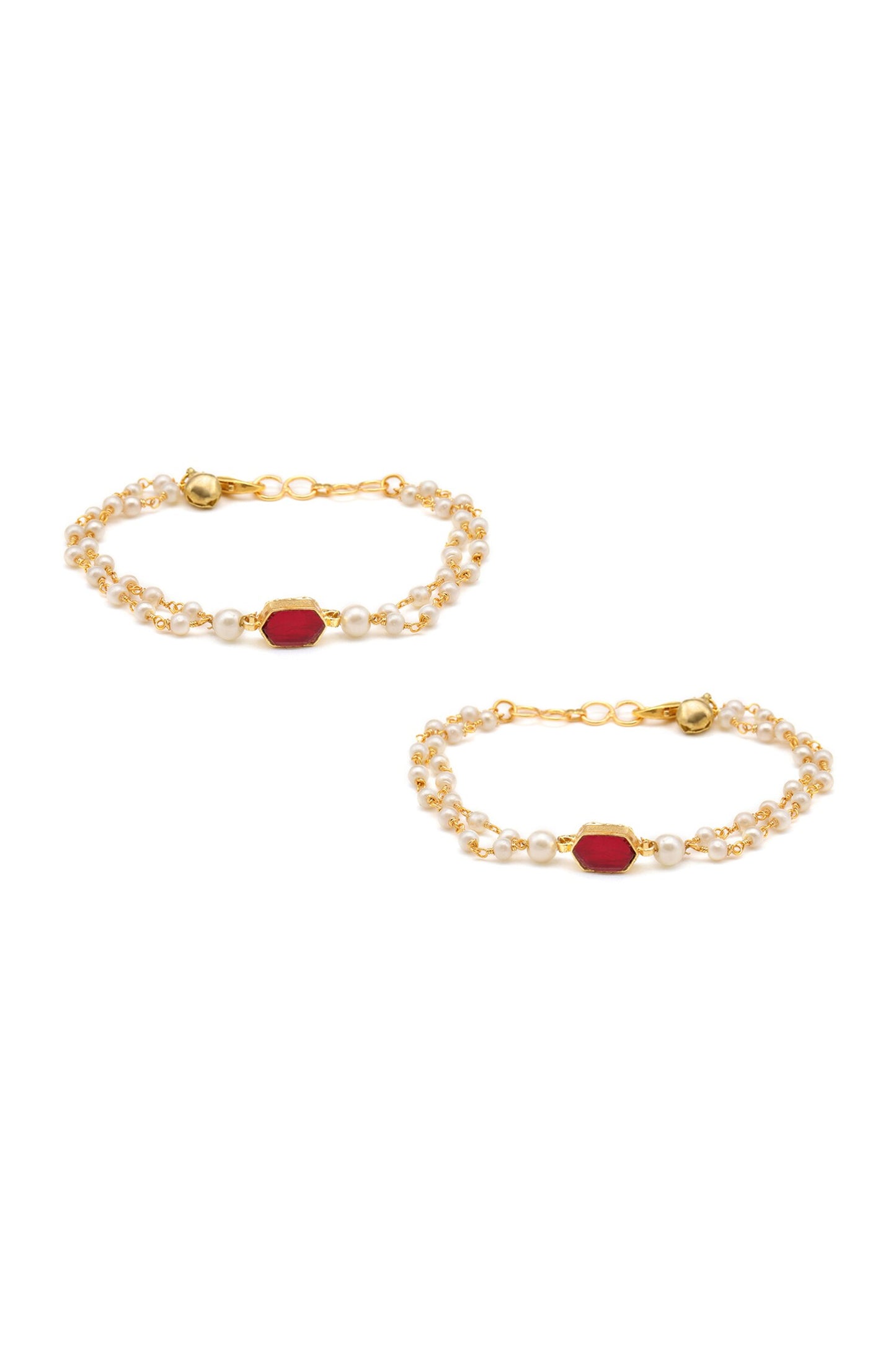 Gold Plated Maroon Polki Anklets 
