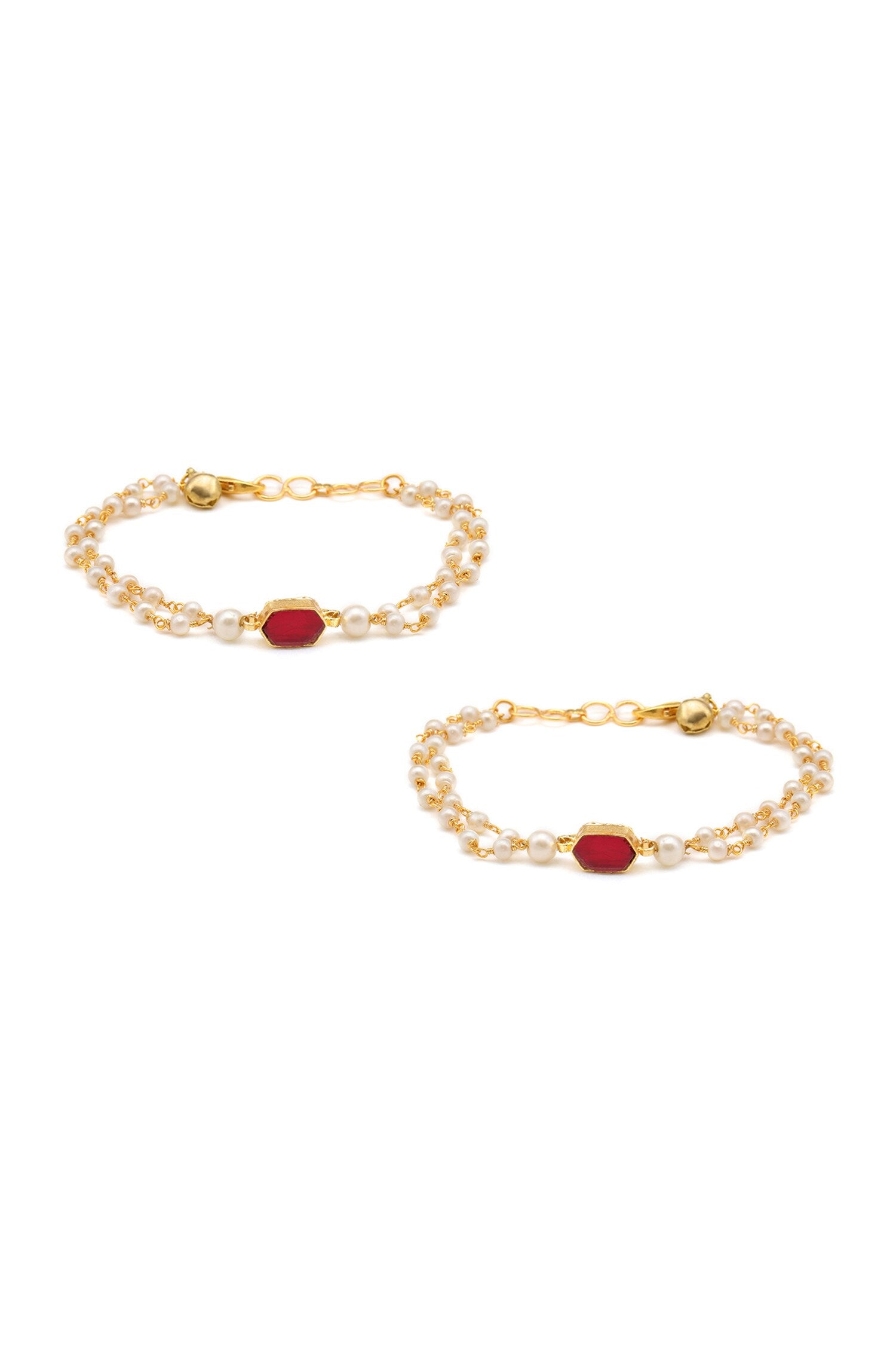 Gold Plated Maroon Polki Anklets 