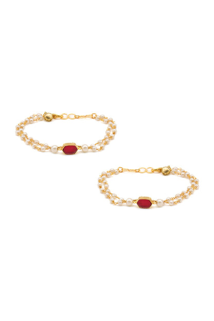 Gold Plated Maroon Polki Anklets 