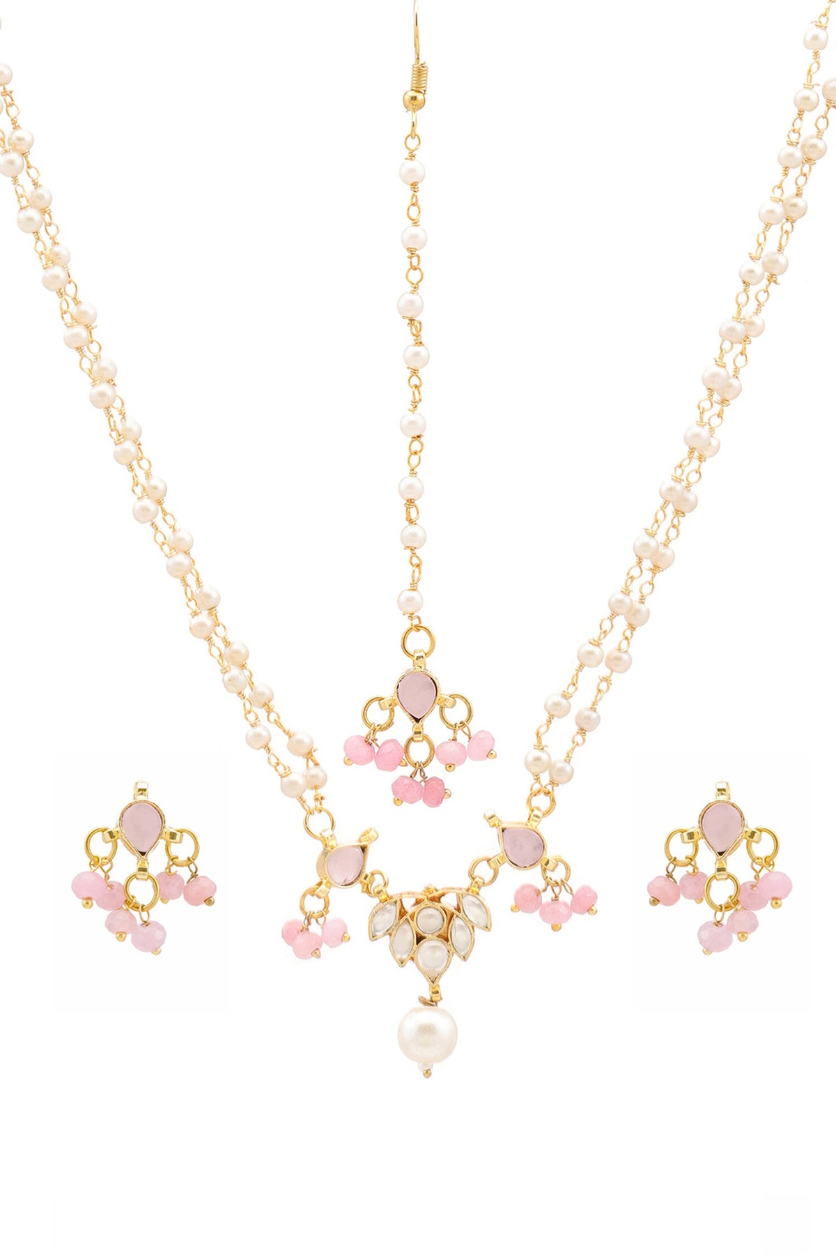 Gold Plated Pink Kundan Jewellery Set 