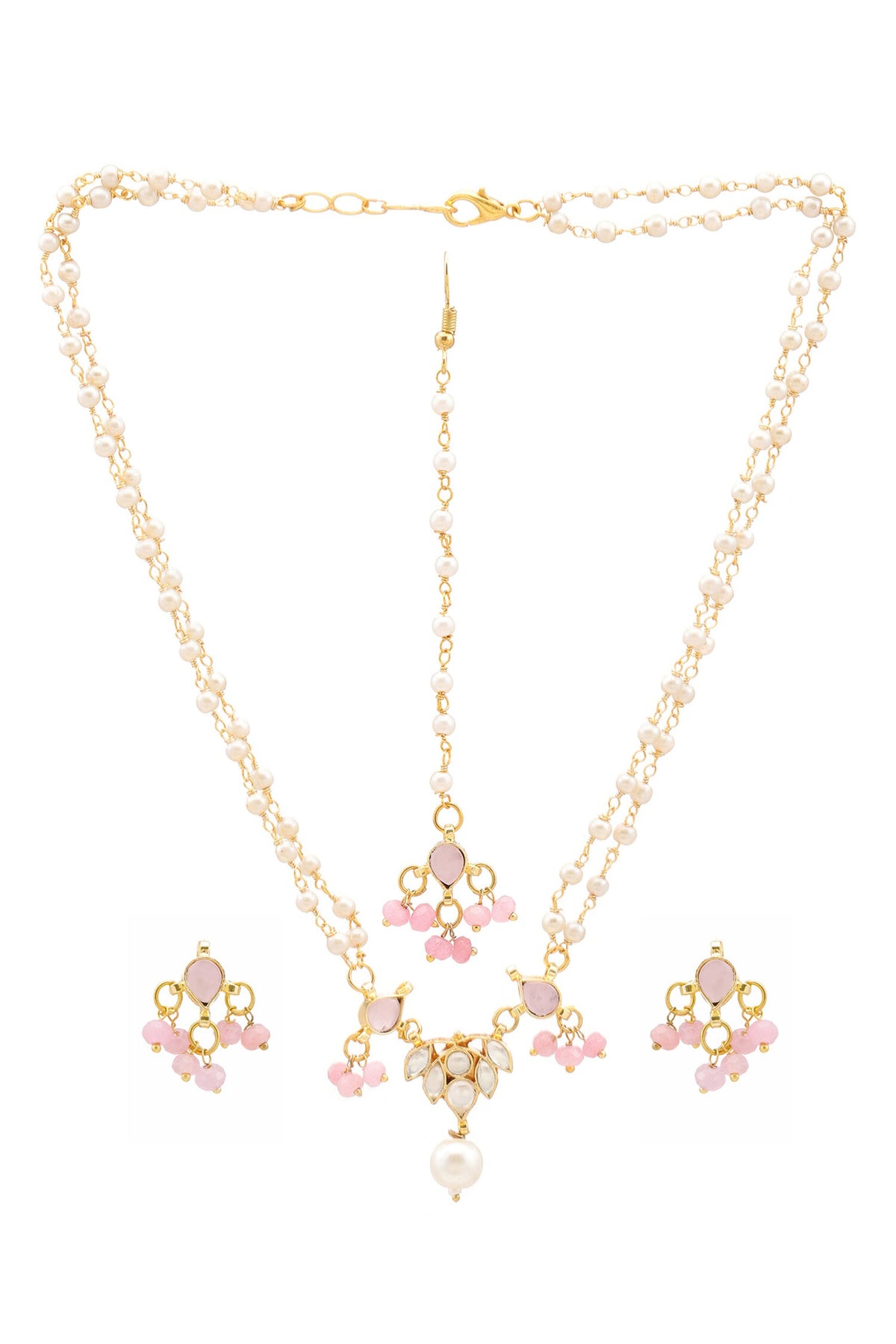Gold Plated Pink Kundan Jewellery Set 
