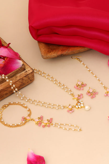 Gold Plated Pink Kundan Jewellery Set 