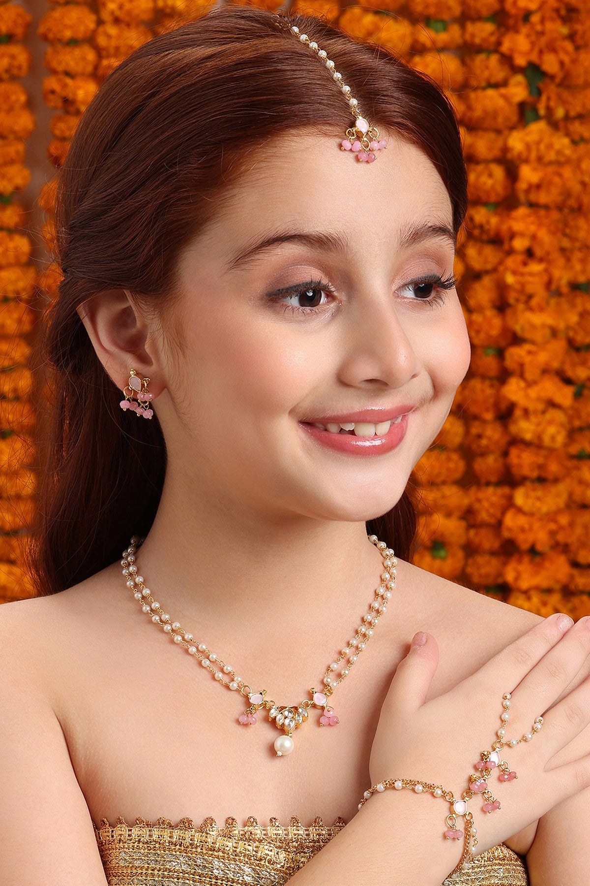 Gold Plated Pink Kundan Jewellery Set 
