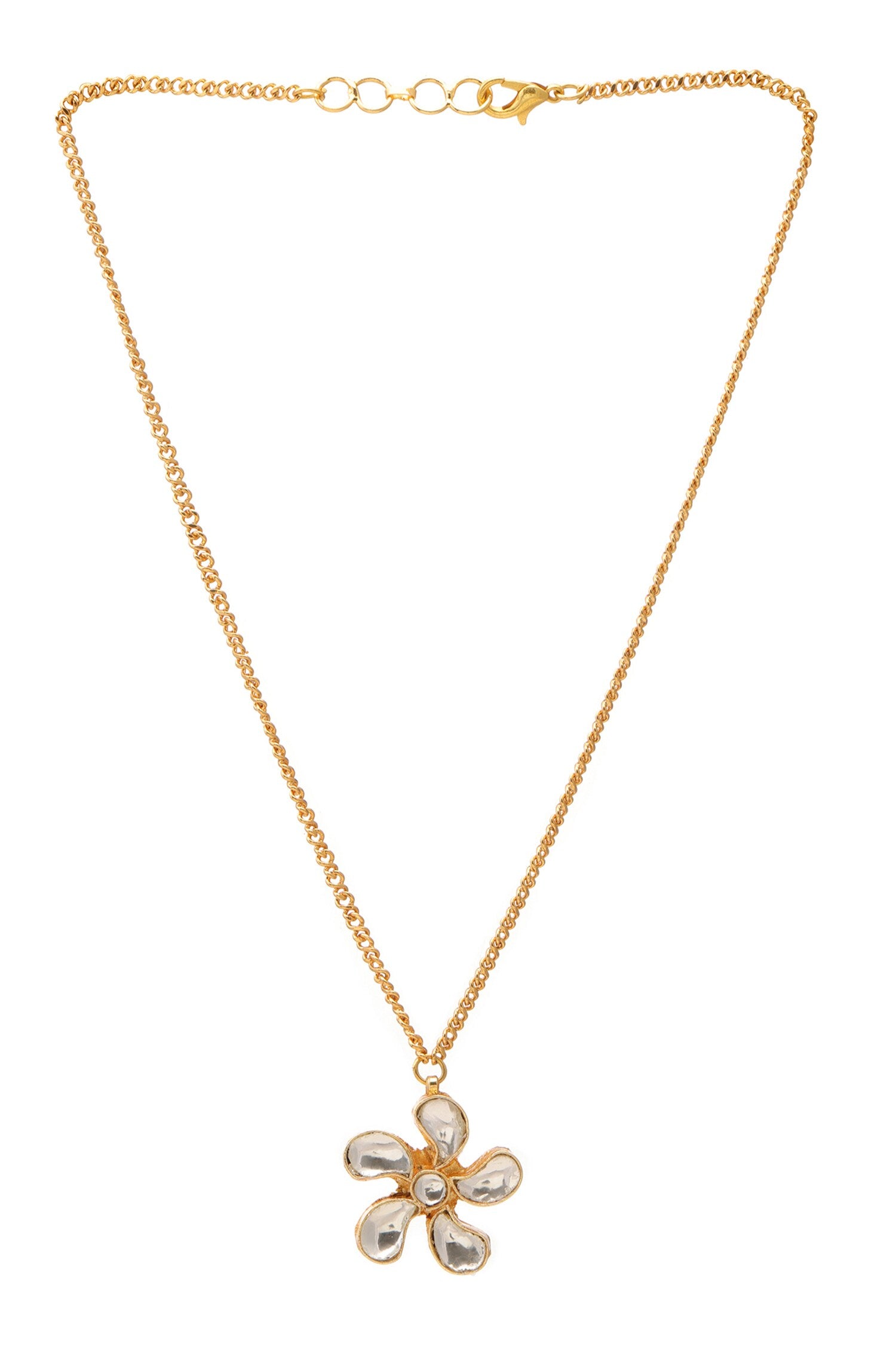 Gold Plated Polki Kundan Flower Necklace 