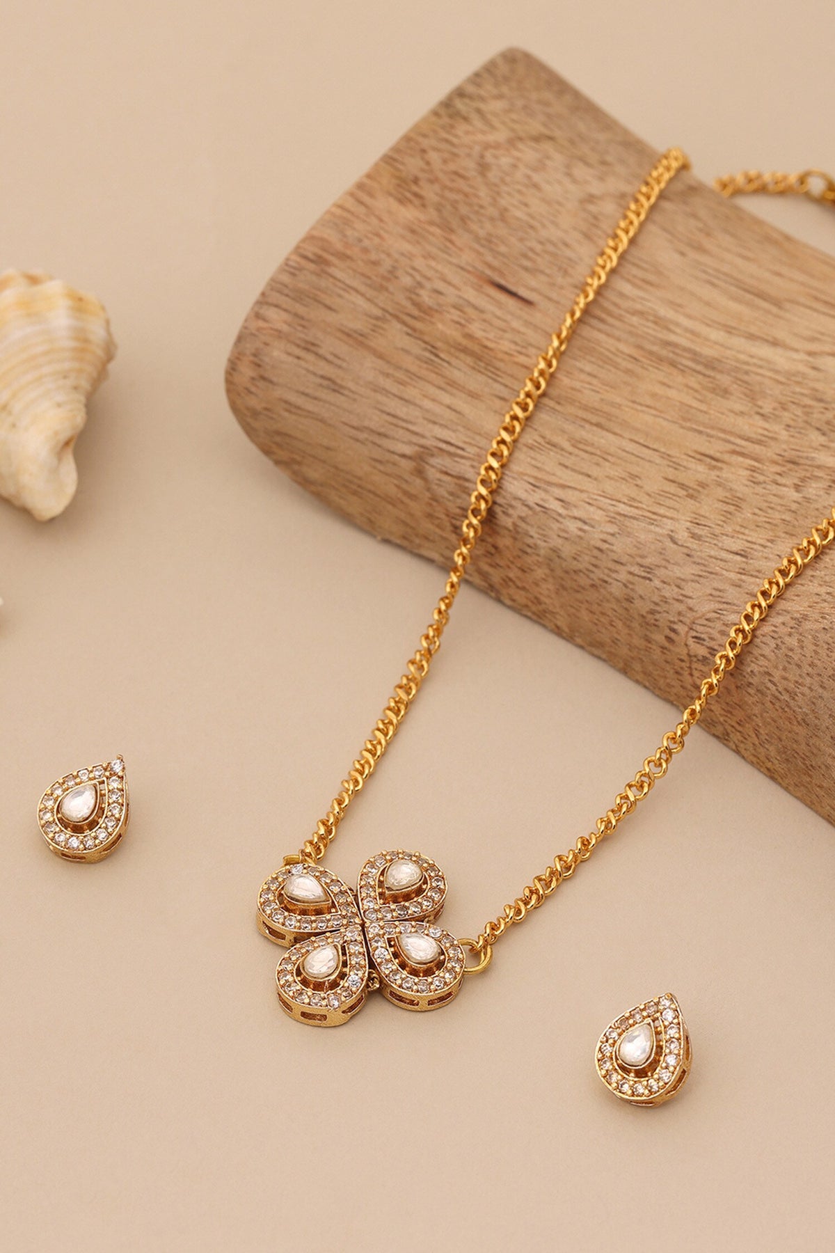 Gold Plated Polki Kundan Necklace Set 