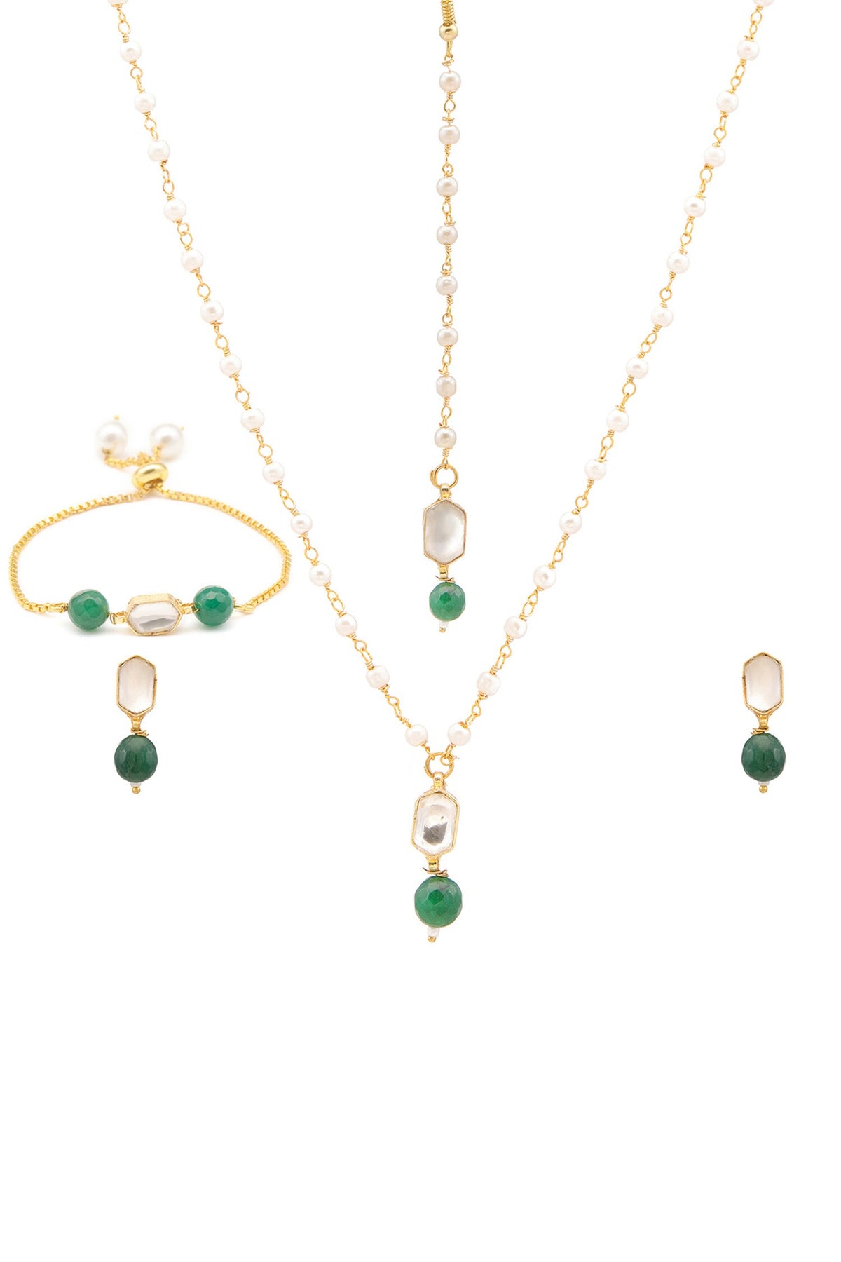 Gold Plated Green Polki Kundan Jewellery Set 
