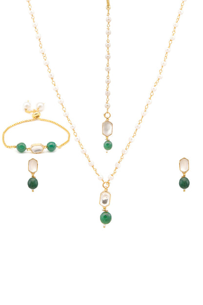 Gold Plated Green Polki Kundan Jewellery Set 