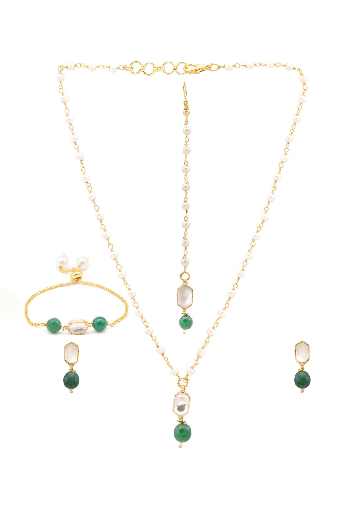 Gold Plated Green Polki Kundan Jewellery Set 