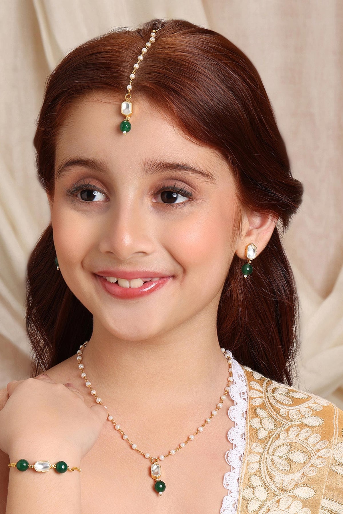 Gold Plated Green Polki Kundan Jewellery Set 