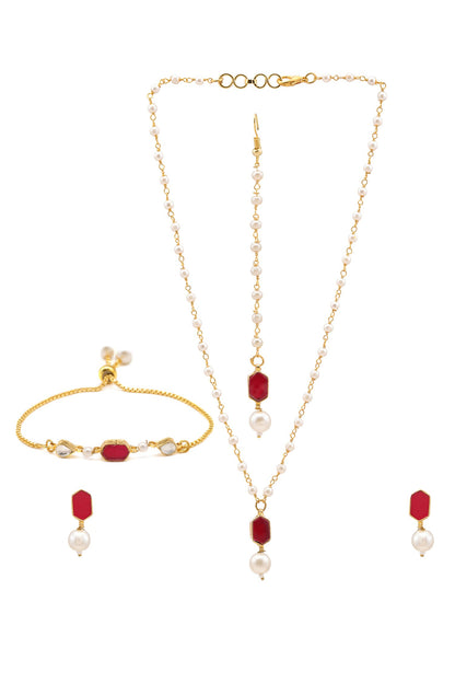 Gold Plated Maroon Kundan Jewellery Set 