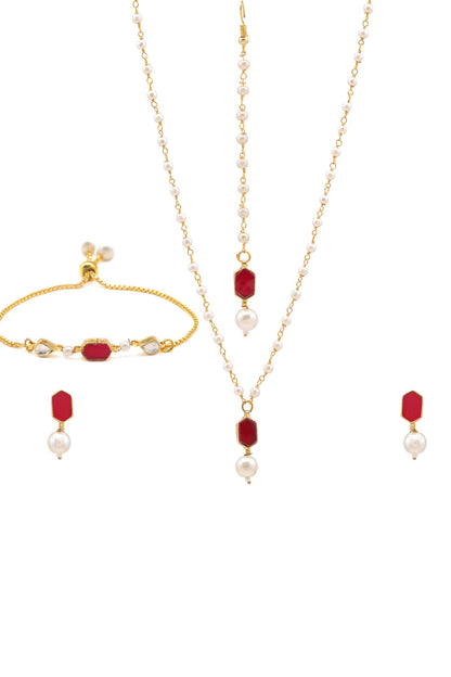 Gold Plated Maroon Kundan Jewellery Set 