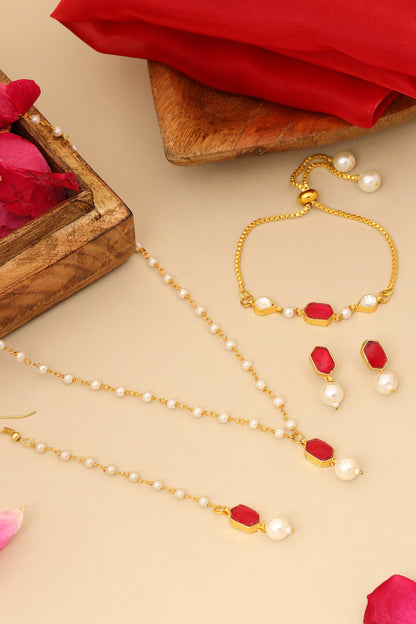 Gold Plated Maroon Kundan Jewellery Set 