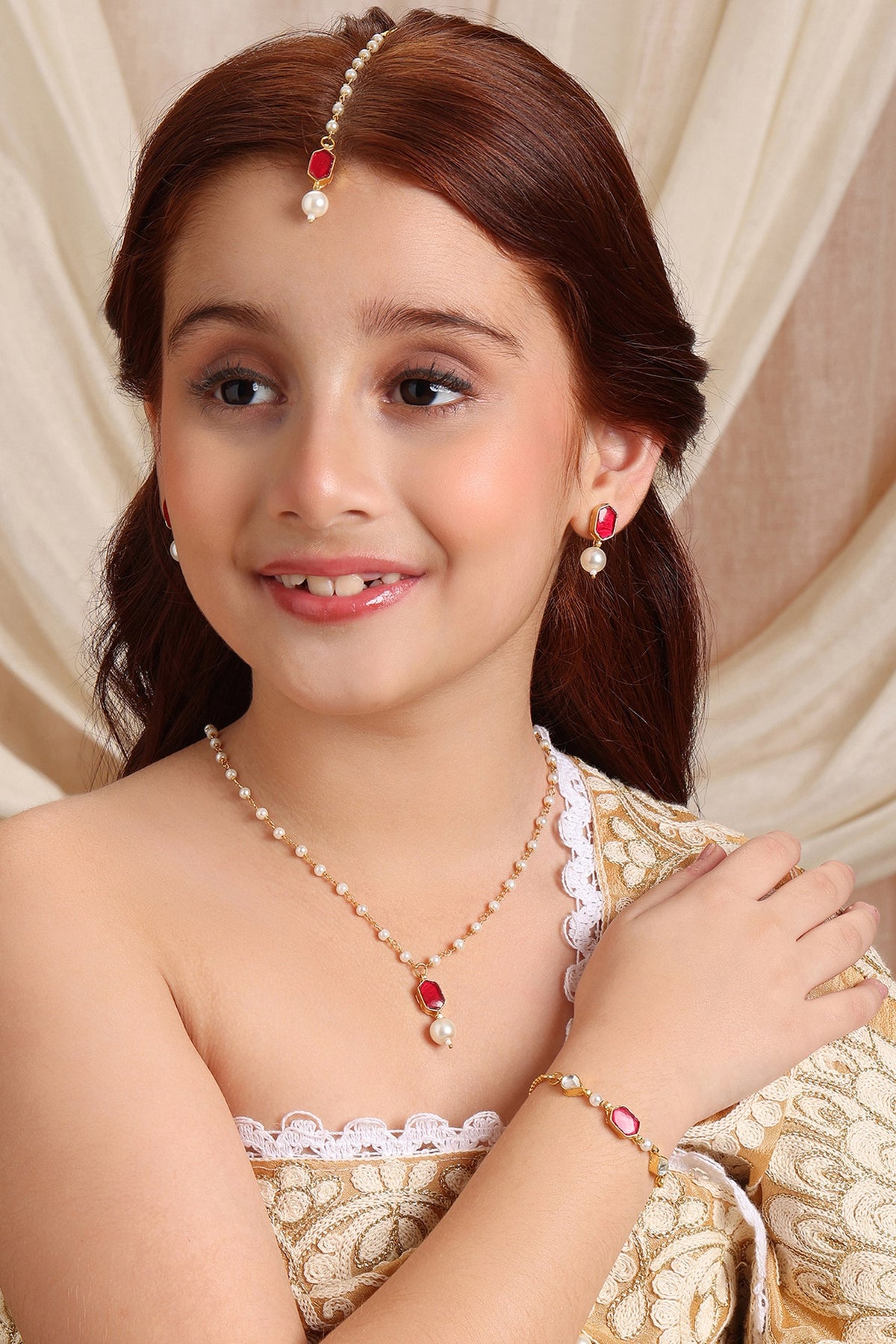 Gold Plated Maroon Kundan Jewellery Set 