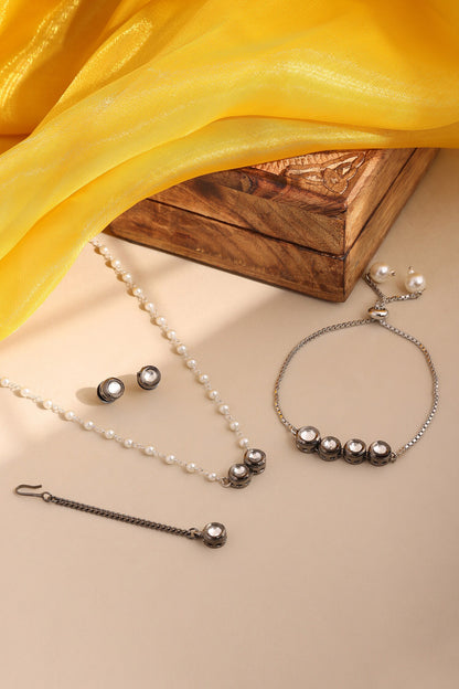 Silver Plated Kundan Jewellery Set 