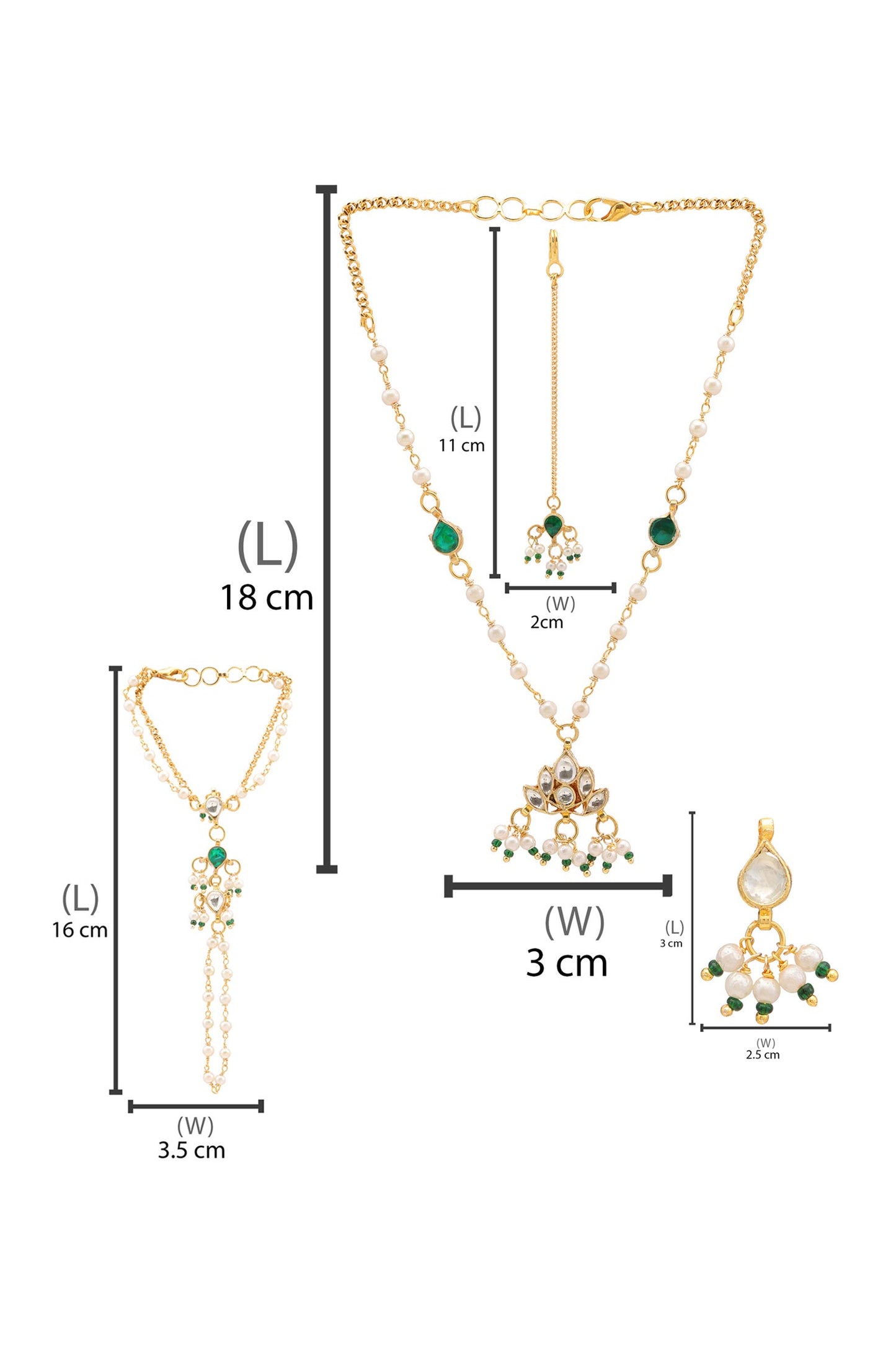 Gold Plated Green Kundan Jewellery Set 