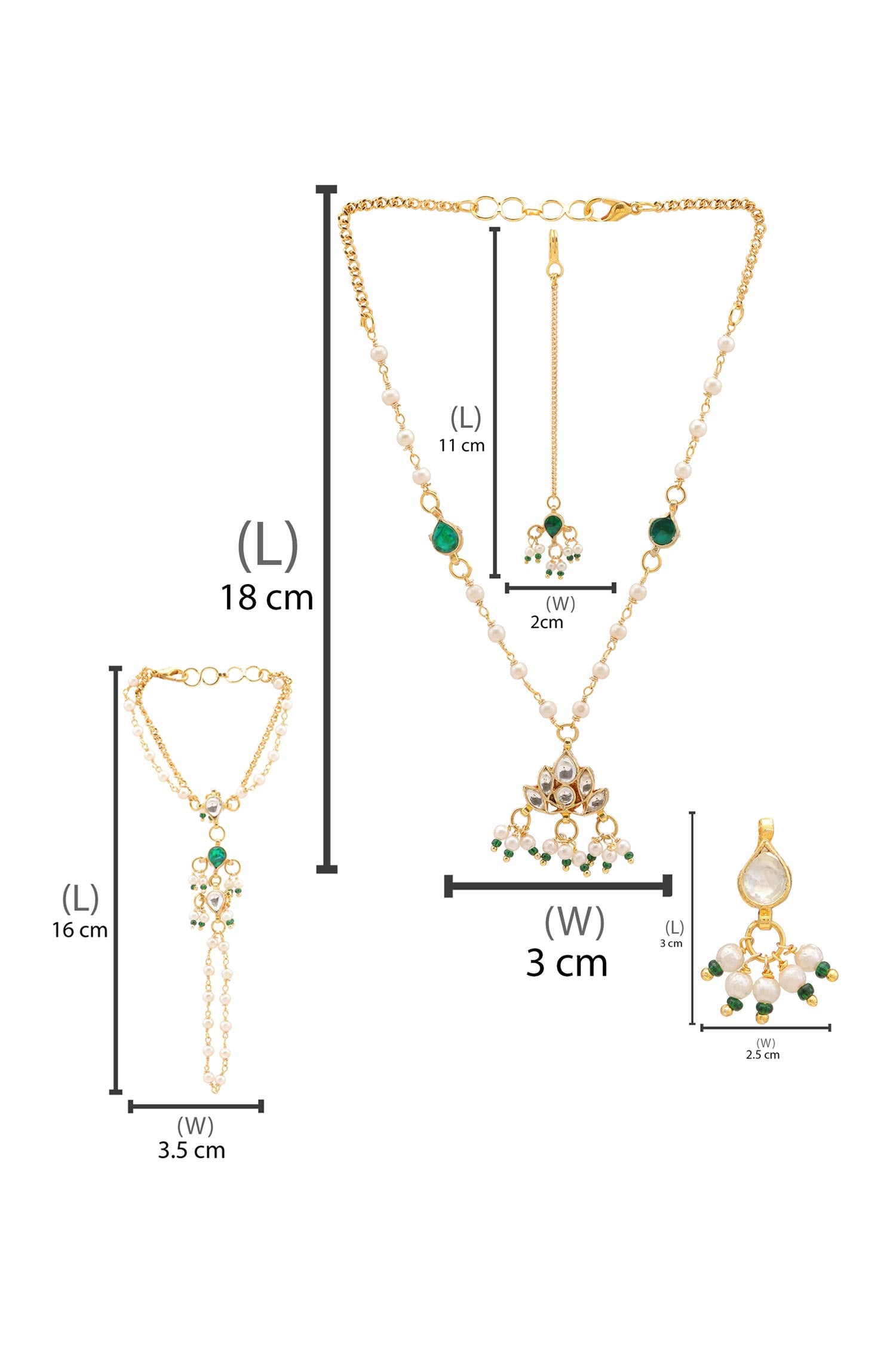 Gold Plated Green Kundan Jewellery Set 