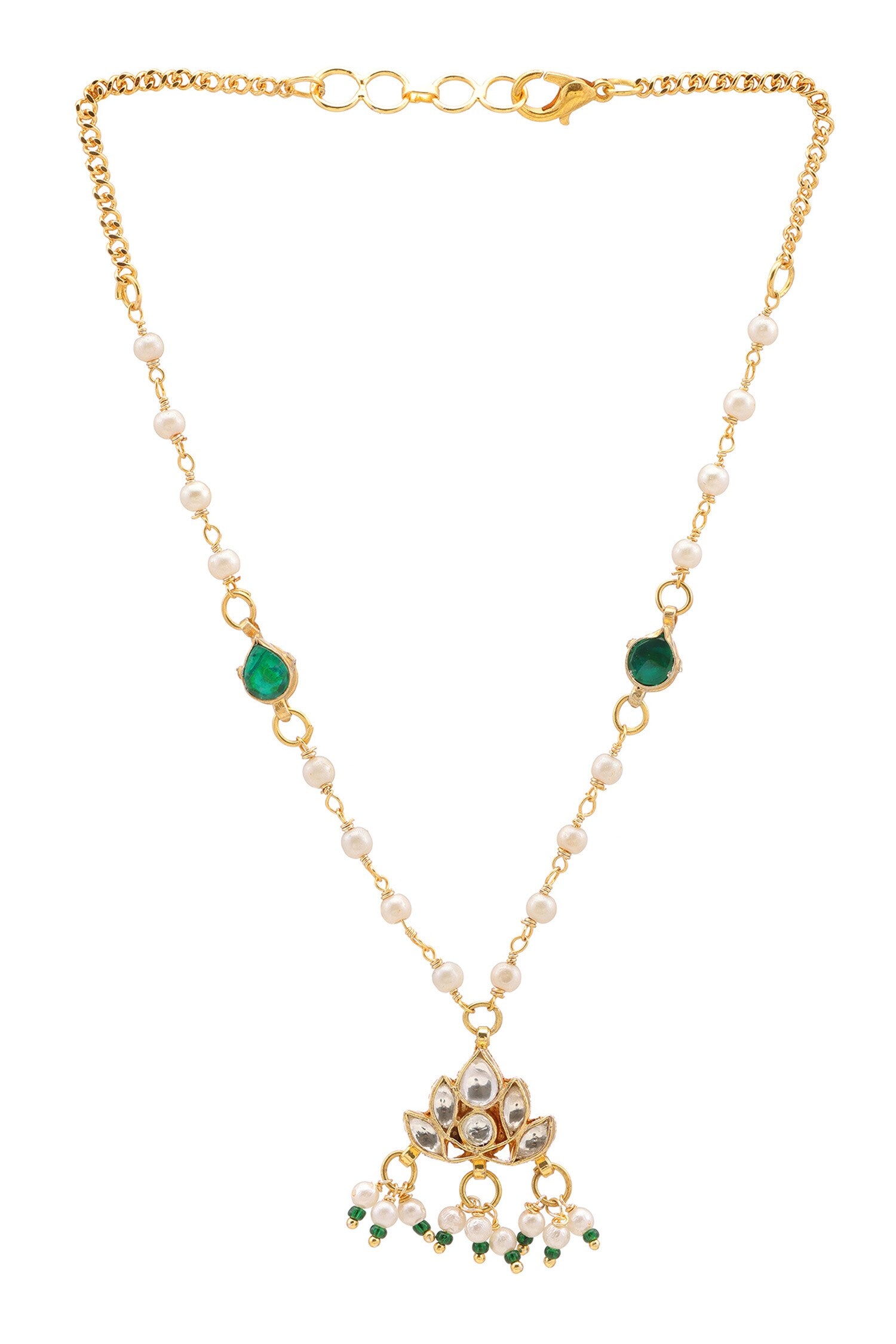 Gold Plated Green Kundan Jewellery Set 