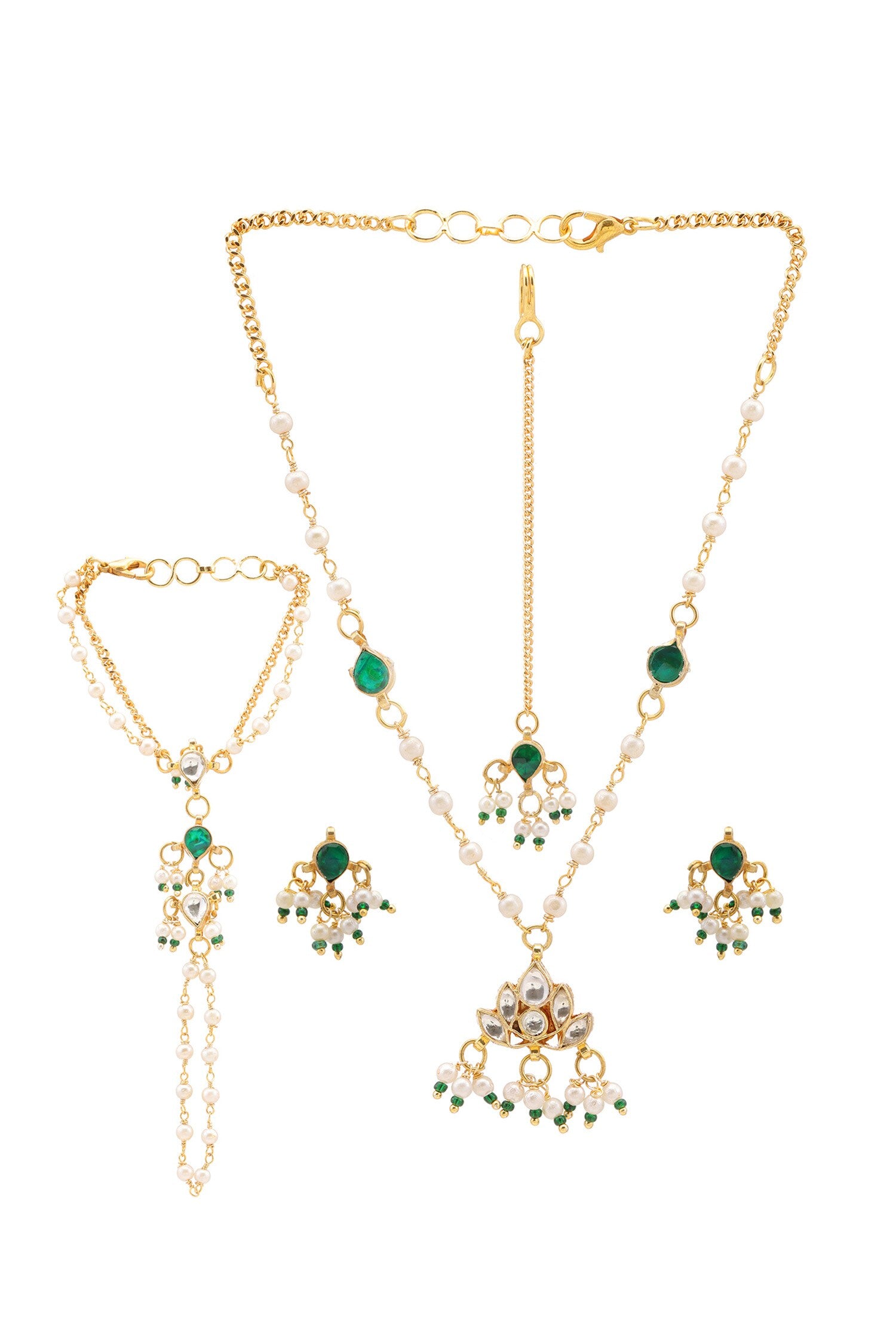 Gold Plated Green Kundan Jewellery Set 