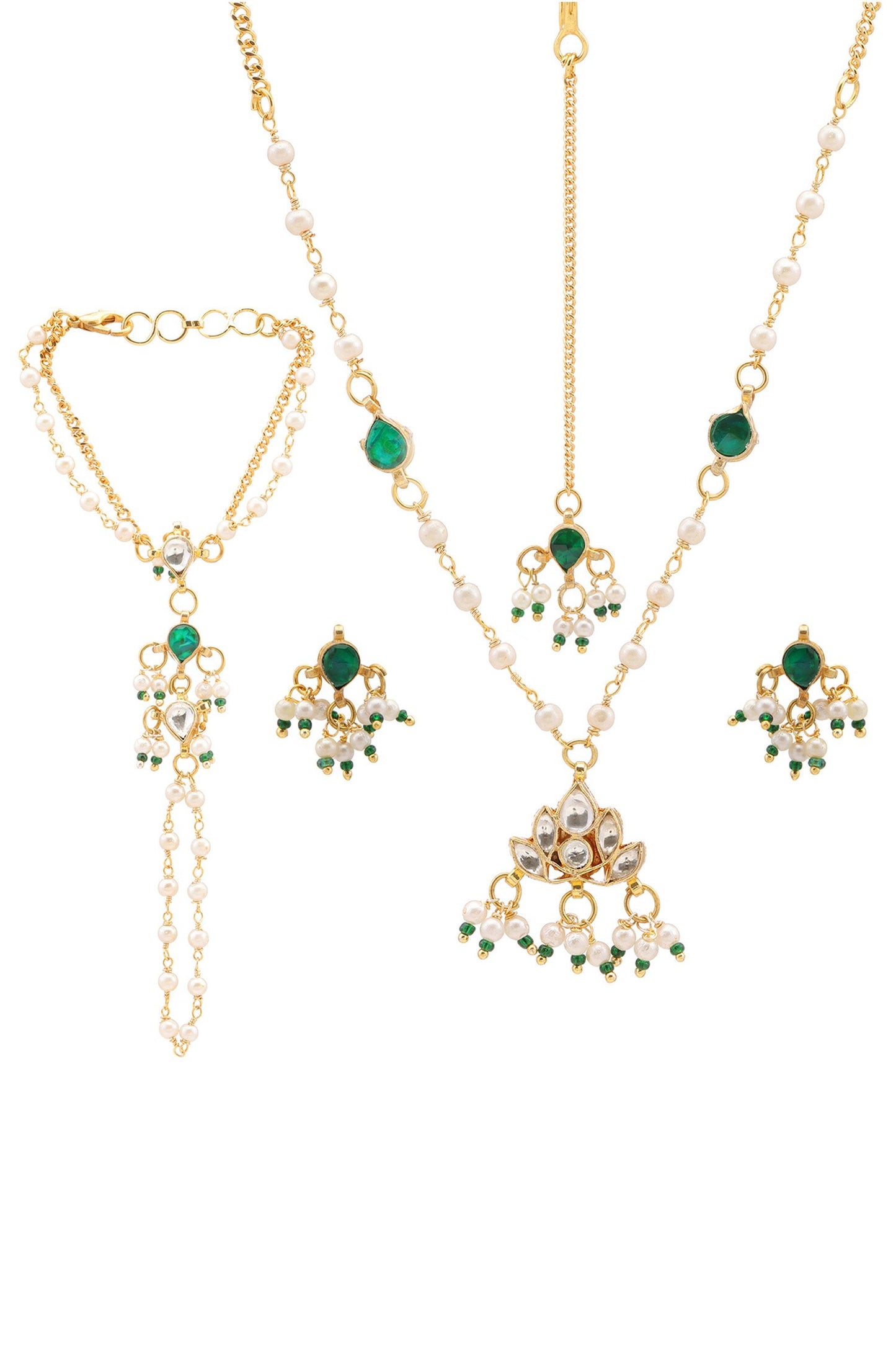 Gold Plated Green Kundan Jewellery Set 