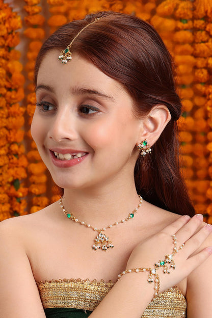 Gold Plated Green Kundan Jewellery Set 