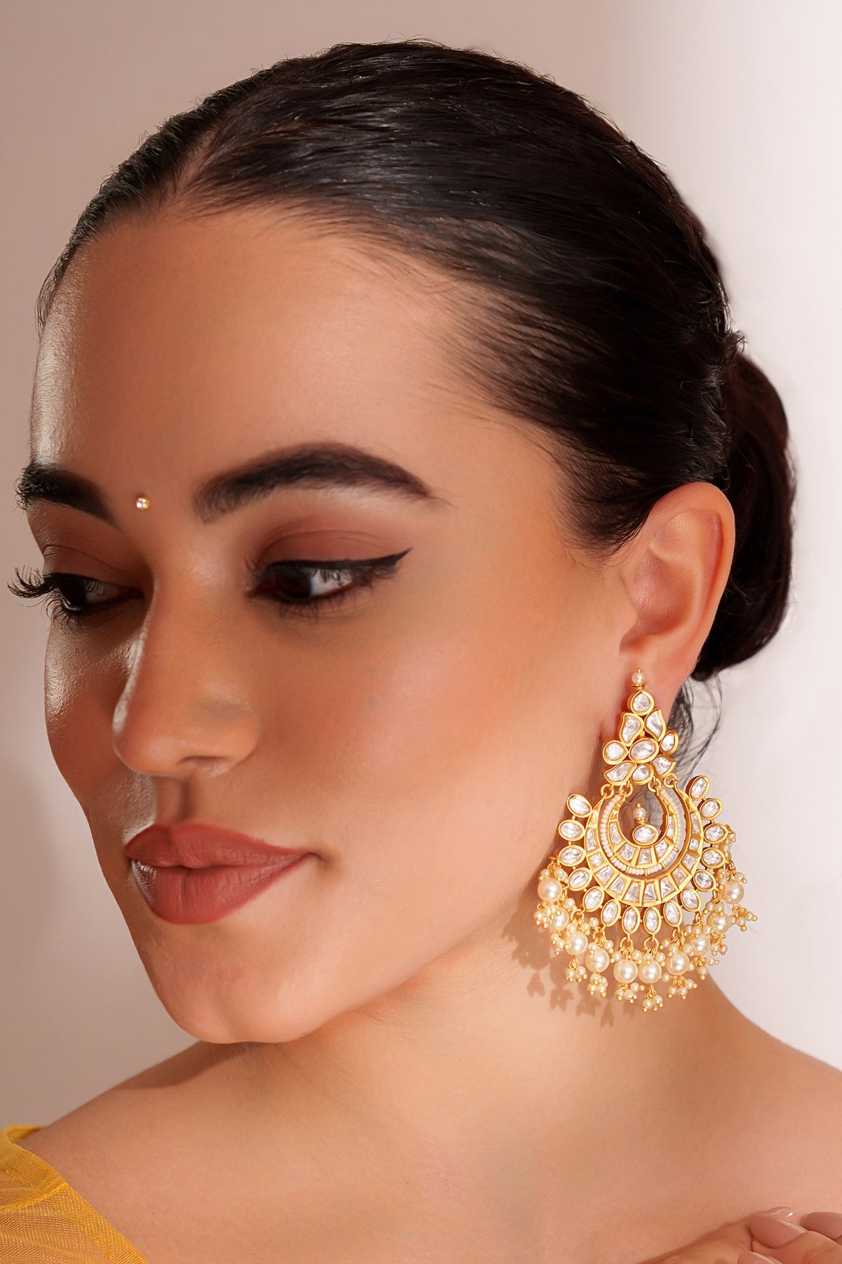 Kundan Polki Gold Finish Danglers 