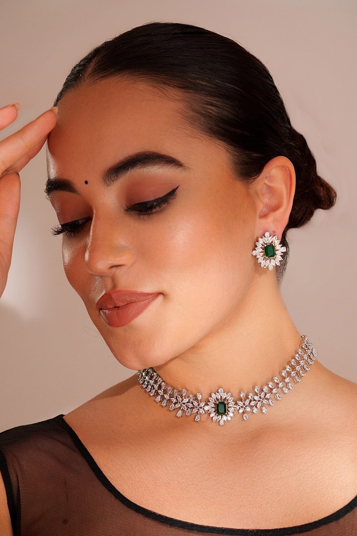 Designer Green Faux Diamond Jewellery Set 