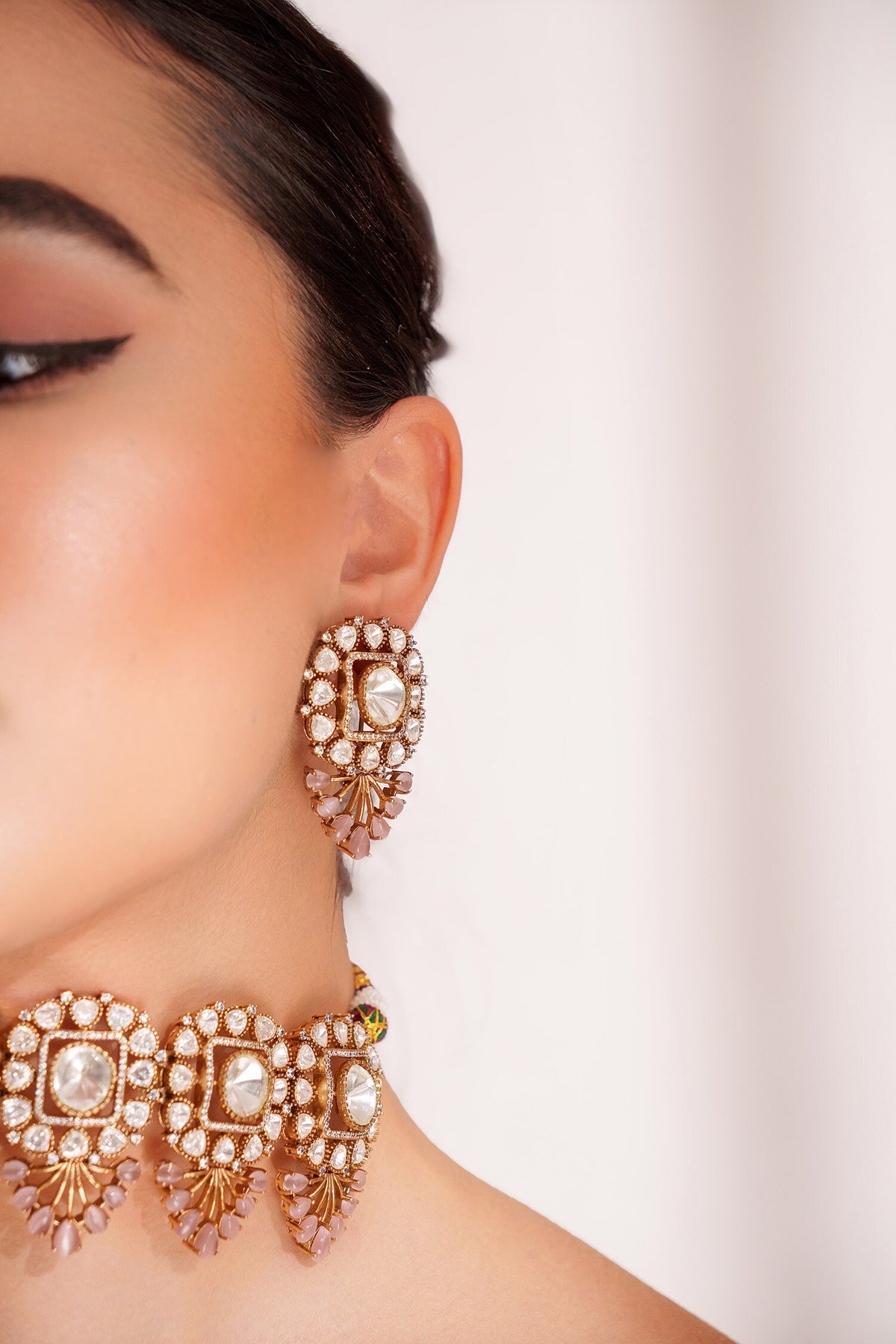 Kundan Polki Two Tone Necklace & Earrings Set 