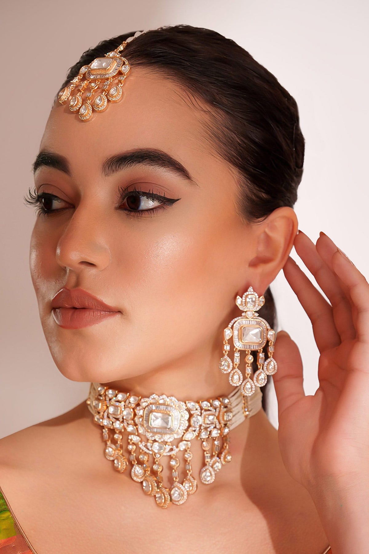 Gold Kundan Polki Jewellery Set 